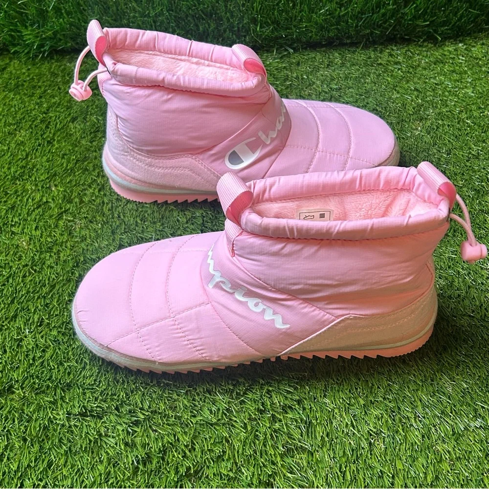 Champion Rally Bootie‎ Kids 7Y Pink Candy Chalk White Quilted Faux Fur CP100350Y